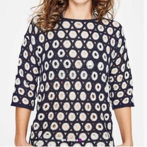 Boden Navy and White Knit Top